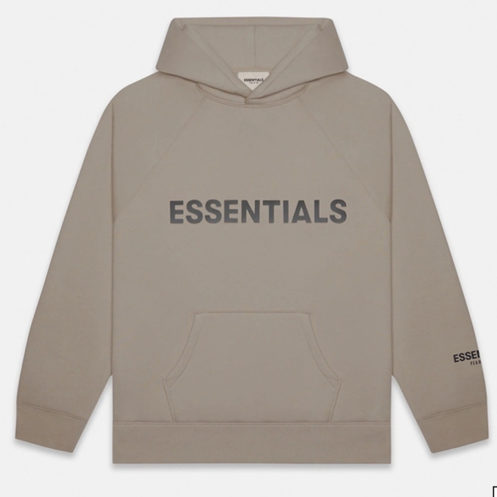 ESSENTIALS FEAR OF GOD Logo Hoodie Taupe / Black Size Large - Picture 13 of 13